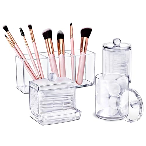 Sorbus Bathroom Storage Set - Qtip Holder Cotton Round Dispenser Bathroom Jars - Makeup Brush Holder & Apothecary Jars with Lids