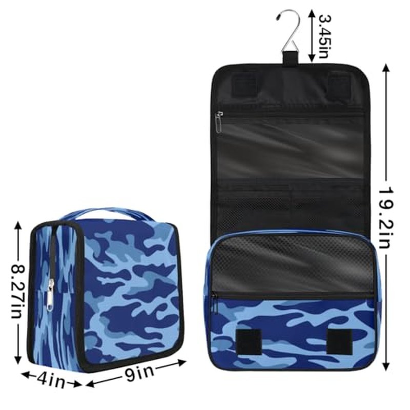 Blue Camouflage Hanging Toiletry Bag Waterproof Makeup Cosmetic Bag Travel Bag Organizer for Accessories Shampoo Full Sized Container Travel-Essentials Toiletry Bag