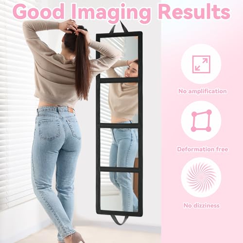 ROYALAY Black Foldable Full Length Body Mirror with Handle, 47x13in, Portable Travel Dance & Dressing Mirror