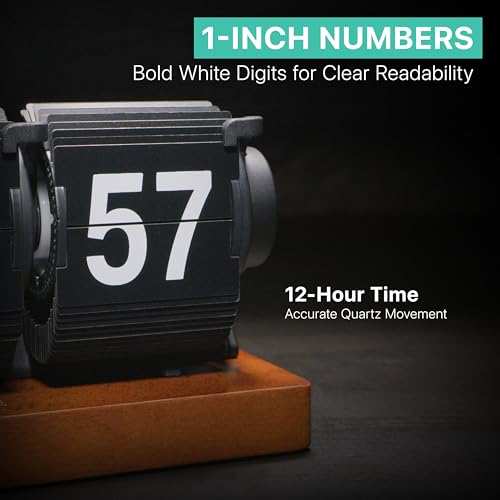 Mechanical Flip Desk Clock - Black Retro Analog Quartz Timepiece