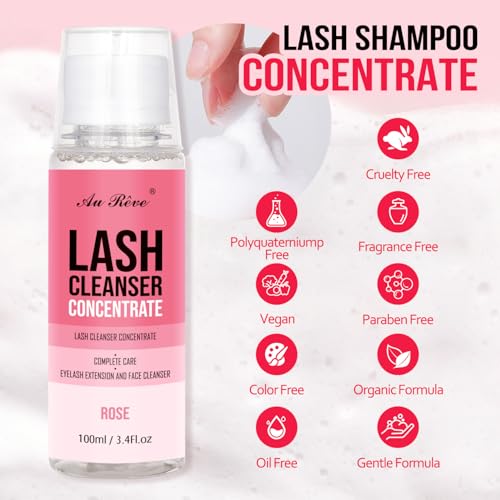AuReve Lash Shampoo Concentrate Rose 100ml - Deep Cleanser for Lashes & Extensions