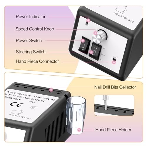 Jiasheng Professional Nail Drill, 30000rpm Nail Drill Machine for Nail Tech Supplies, Acrylic Electric Efile Drill for Polishing Shaping Removing Acrylic Nails Poly Nail Gels