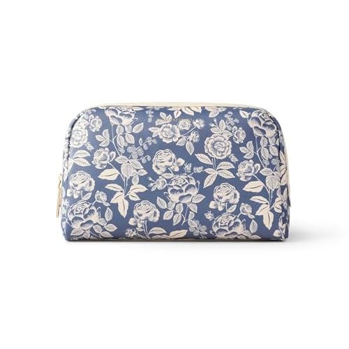 RIFLE PAPER CO. Large Cosmetic Pouch | Store Small Accessories, Gold Zipper, Printed in Full Color with Stylized Pattern and Foil Stamped Logo, Wipe Clean (10" L ¡¿ 4.25" W ¡¿ 7" H), English Rose