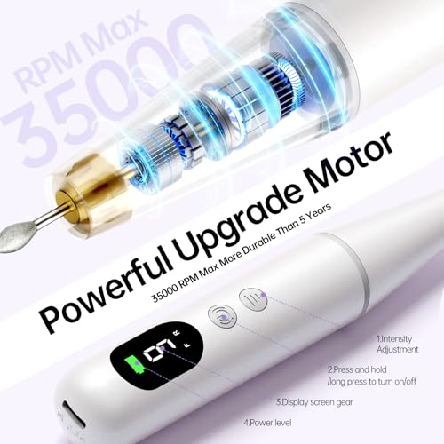 Electric Nail Drill Kit, Electric Nail File Cordless Nail Drill Machine for Acrylic Gel Dip Powder Nails, Professional Portable Manicure Pedicure Rechargeable Lightweight for Home Salon Use