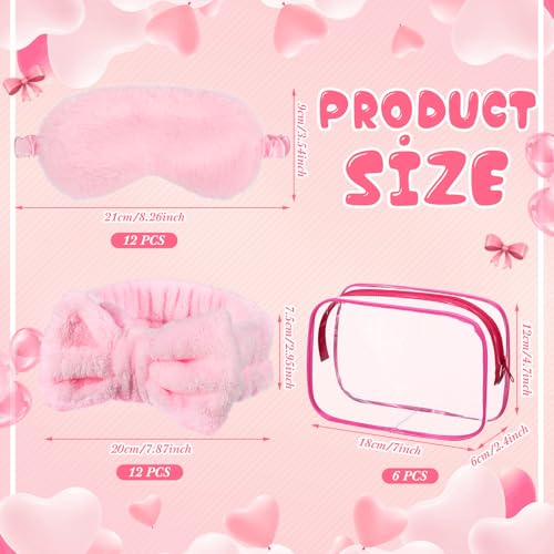Hoteam Pink Sleepover Party Supplies Kit with Headbands Eye Masks & Cosmetic Bags