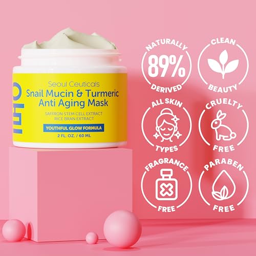 SeoulCeuticals Korean Face Mask Skin Care - Snail Mucin Turmeric Mask for Face ? Cruelty Free K Beauty Anti Aging Face Mask for Healthy, Youthful Glow 2oz
