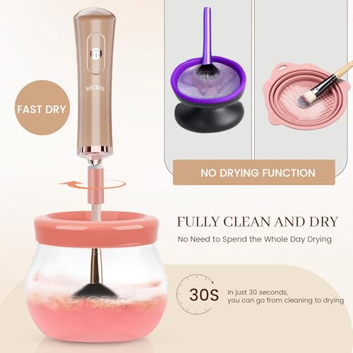 Electric Makeup Brush Cleaner Dryer Machine - Fast Spin & Dry - Gold-Peach
