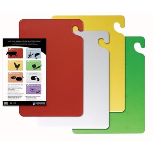 San Jamar 12x18 Inch Assorted Color Cutting Board Set PK4 Food Safety NSF