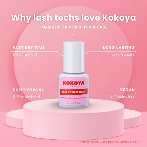 KOKOYA Beauty Eyelash Extension Glue 5mL/0.17 fl oz ? Salon Pro Lash Glue for Eyelash Extensions | Super Strong Hold Eyelash Adhesive | Long Lasting Up to 8 Weeks, 0.5-1 Second Fast Drying, Black