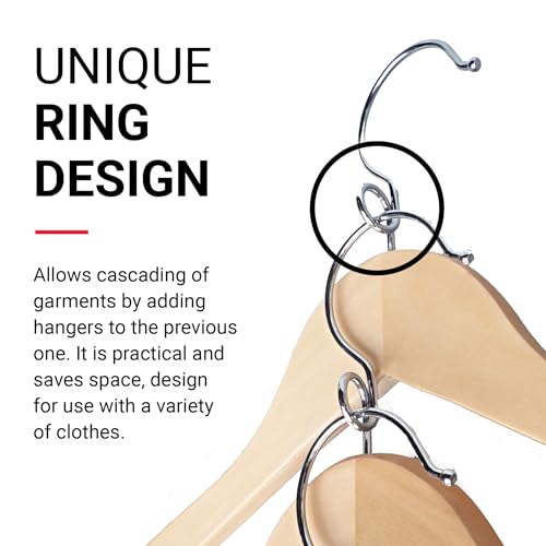 Natural Wooden Space-Saving Clothes Hangers with Cascading Rings - 50 Pack