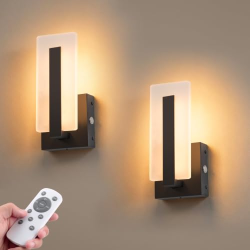 Black Rechargeable Wall Sconce Set of 2 - 10.2 Inch Wireless Dimmable LED Lights with Remote