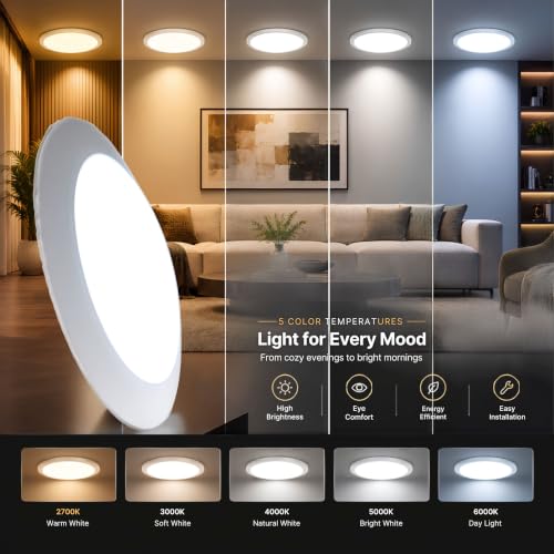 Lunabode 7.5 Inch Dimmable LED Disc Light Fixtures 5CCT White - 12 Pack
