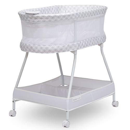 Baby Bassinet with Airflow Mesh Bedside Crib, Vibration Lights & Music, Grey Infinity