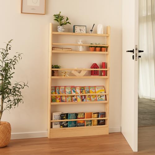 Wood 5-Tier Behind The Door Bookshelf - Natural Finish, Farmhouse Style