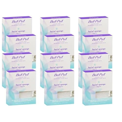 Buf-Puf Facial Sponge, Dermatologist Developed, Removes Deep Down Dirt & Makeup That Causes Breakouts and Blackheads, Reusable, Exfoliating, White, 12 Count