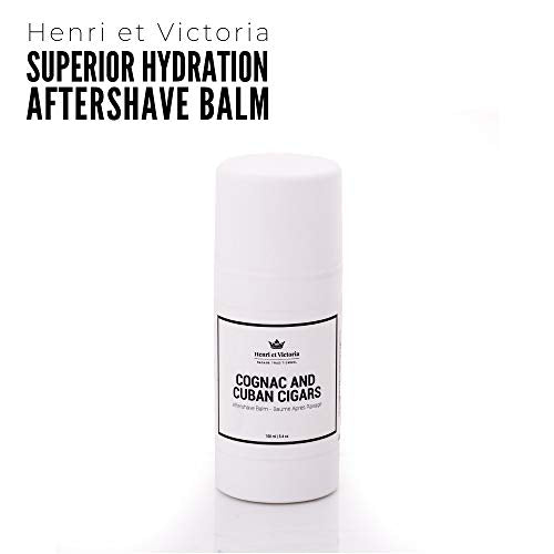 Henri et Victoria After Shave Balm for Men - Cognac & Cuban Cigar Scent, Post-Shave Relief, 3.4 oz