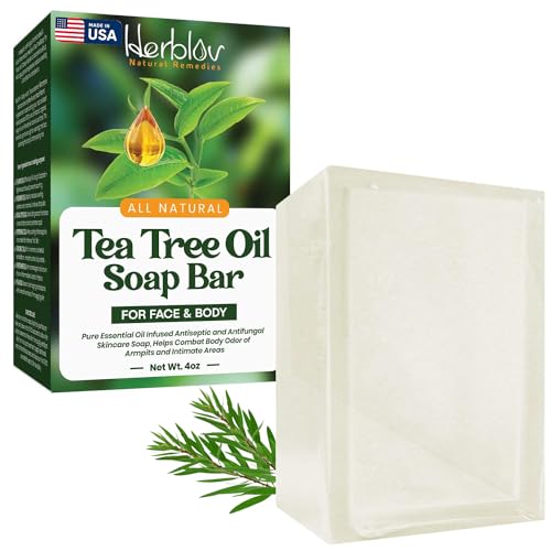 Tea Tree Oil Soap Bar for Face & Body, 4oz ?All Natural Remedy Skin Cleanser ? Pure Essential Oil Infused Skincare Cleansing Soap for Dirt & Acne - Tea Tree Face & Body Wash Made in USA