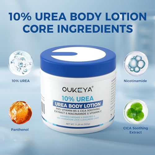 OUKEYA Urea Cream for Dry Chapped Skin with 10% Urea Deep Moisturizer Body Lotion, Softens & Soothes Hands Elbows Feet Hydrates Locks in Moisture, Fast Absorbing & Non-Greasy, 11.28 oz Large Capacity