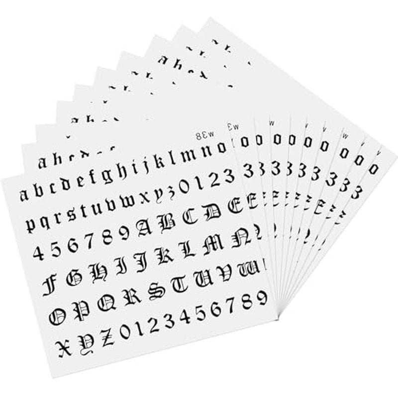 10 Sheet Gothic Temporary Tattoos, Small English Letters Numbers Fake Tattoos Alphabet Tattoo Stickers for Adult Finger Neck Body