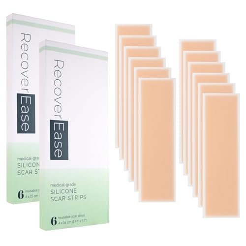 Silicone Scar Strips ? Reusable Medical Grade Silicone & Individually Wrapped Scar Sheets for Mastectomy & C-Section, Scar Treatment Tape for Tummy Tuck, Keloid, Surgical, Burns - 12 Pack