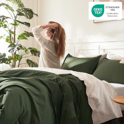 Oversized King Comforter Set - Lightweight Boho Bedding with Pillowcases - Dark Olive Green