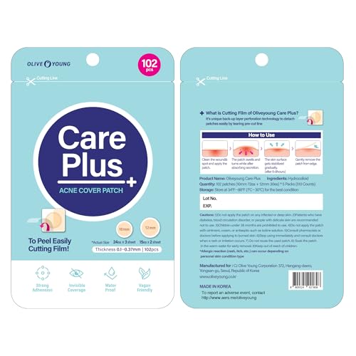 Hydrocolloid Acne Spot Patches - 102 Count, Strong Adhesion, Cover Zits & Blemishes, Trouble Skin Care, Pack of 5