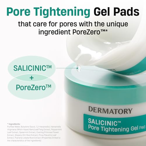 DERMATORY 3-Split Customizable Pore Tightening Gel Pad - Salicylic Acid (BHA), Witch Hazel, Allantoin, Collagen, Pore Minimizing, Targeted Care, Korean Skin Care (30 Pads)