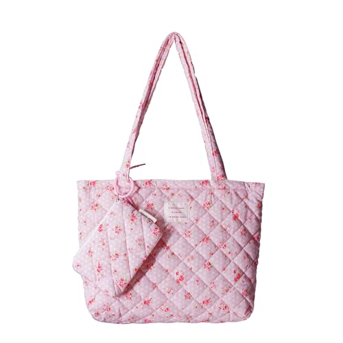 Floral Quilted Cotton Shoulder Bag Set 2-in-1 Tote with Mini Pouch Women¡¯s Lightweight Reusable Daily Handbag A054