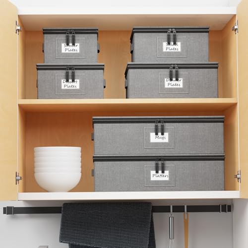SpaceAid Grey Stackable Dinnerware Storage Containers 6 Pack with Dividers