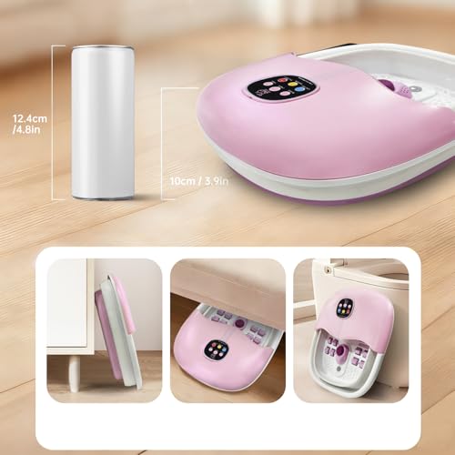 Pink Collapsible Foot Spa Bath Massager with Heat Bubbles & Remote - Tea Tree Oil Soak