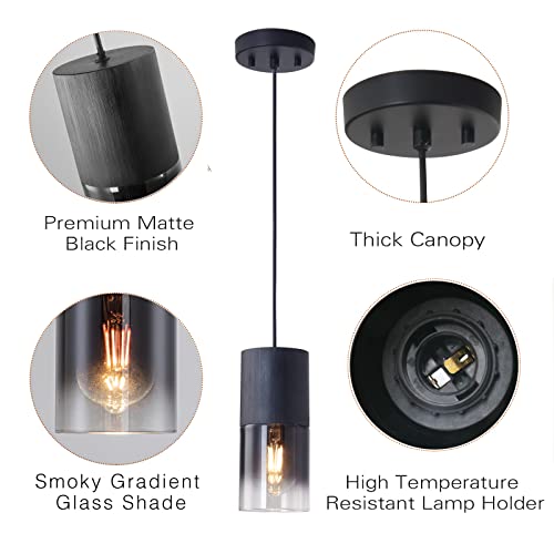 Black Pendant Light Fixtures 2-Pack Adjustable Modern Glass for Kitchen Island Variation of Black—Cord / 2 Pack