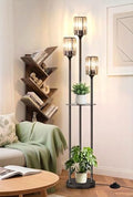 Black Crystal Floor Lamp with Shelves - 67-Inch Tall Modern Standing Light
