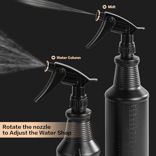 4 Pcs Black Plastic Spray Bottles 24 Oz Empty Spray Bottles Clear Refillable Container with Adjustable Head Sprayer and Stream Leak-Proof Sprayers for Water, Essential Oils, Hair, Cleaning Products