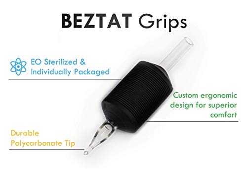 BEZTAT 25mm (1 Inch) Ultra Premium Clear Disposable Tattoo Tube with Black Silicone Grip 3RT - 25 Pack