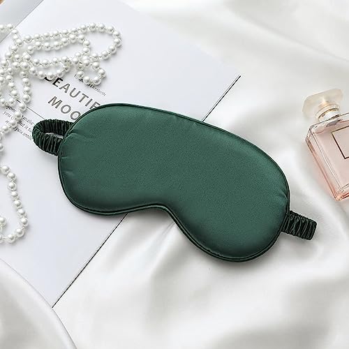 Silk Satin Sleeping Eye Mask, Green Sleep Eye Night Blindfold for Women and Men, Soft Breathable Blackout Eyeshade Eye Cover for Travel, Wedding Bridesmaid Gift