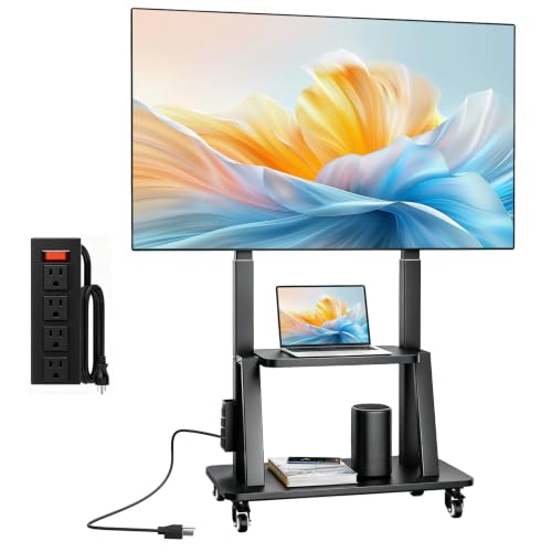 Rolling TV Stand with Power Outlet for 32–83 Inch TVs (Height 53–59", 130 lb) – Duiliuu