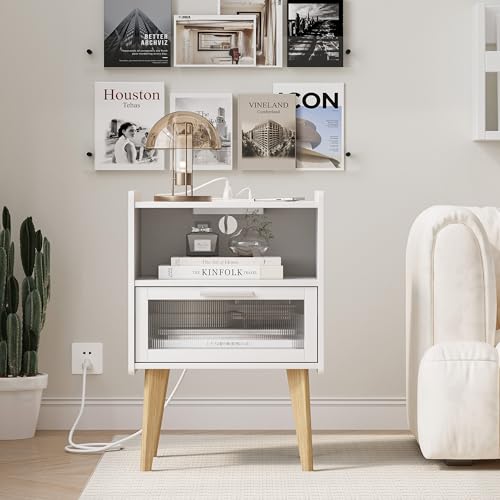 Nightstand with Charging Station - 2 Tiers, White, Variation 2