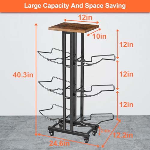 6 Bottle Water Jug Holder with Lockable Casters & Removable Wood Top - Brown