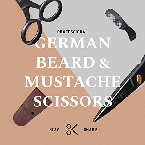 ONTAKI Pack of 2 Beard Scissor, Mustache Scissors - 1 German Steel Black & 1 Japanese Steel Silver - Hand Forged Scissors For Precision - Trimming Scissors for Beards, Mustache, Bangs & Hair