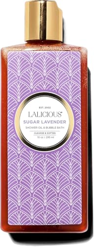 Sugar Lavender Shower Oil & Bubble Bath - 10 Fl Oz Moisturizing Body Wash with Probiotics & GrapeSeed Oil - Multi-Use Cleanser for Shower, Bath & Shaving