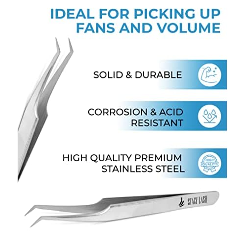 Stacy Lash STL-13 Curved Eyelash Extension Tweezers/Precision Tool for False Lashes Application/Supplies for Classic Extensions & Premade Fans/Tool Applicator for Volume Eyelashes/Beauty Accessories