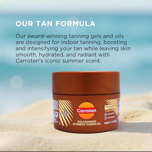 Carroten Mini Shimmer Gold Tanning Gels | Travel Size Tan Accelerator & Body Bronzer | Non-Greasy Water-Resistant with Carrot & Coconut Oil | Vitamin A & E For Moisture & Hydration | 1.7 oz (2 Pack)