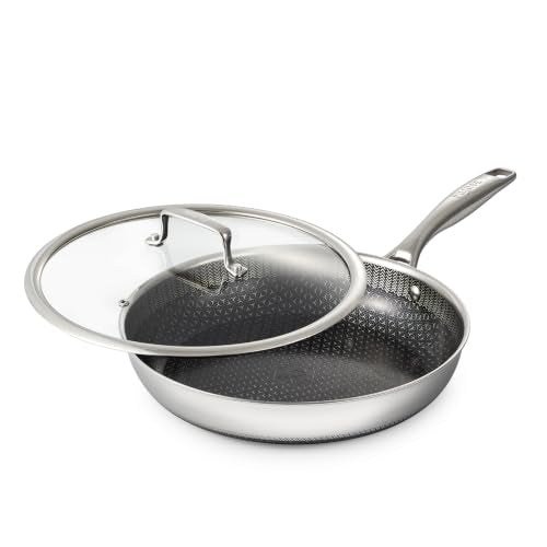 12 Inch Nonstick Frying Pan with Lid - Hybrid Tri-Ply Stainless Steel