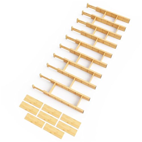 SpaceAid Bamboo Drawer Dividers with Labels, Expandable 17-22 Inch Natural Organizer, 10 Pieces with Inserts (Variation: 2.35''H, 17-22''L, 10 Dividers)