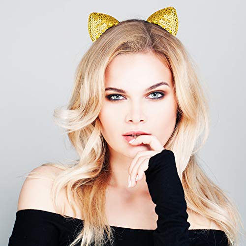 20 Pieces Reversible Sequin Cat Ear Headbands for Girls & Women - Cute Hair Accessories
