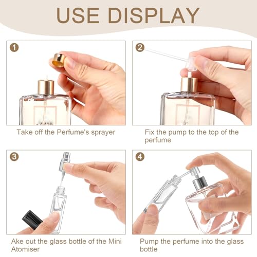 Domensi 90 Pack 8ml Glass Perfume Atomizers - Gold, Silver, Black Refillable Bottles