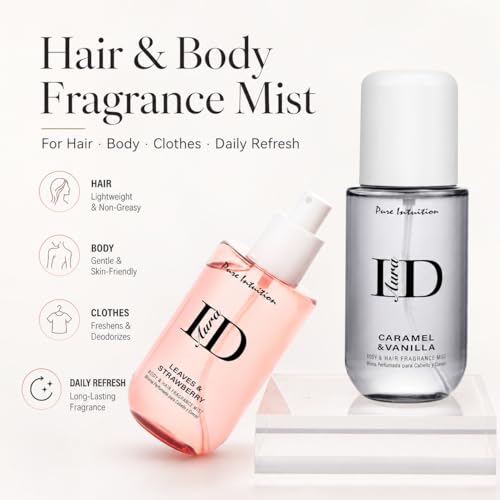 Women’s Fragrance Body & Hair Mist Set - Caramel Vanilla & Strawberry Leaves, 2 Pack, 5.9 fl oz Each