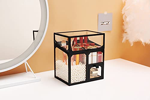 Luxury Glass Cosmetic Organizer with Pearls for Makeup Brushes & Lipsticks