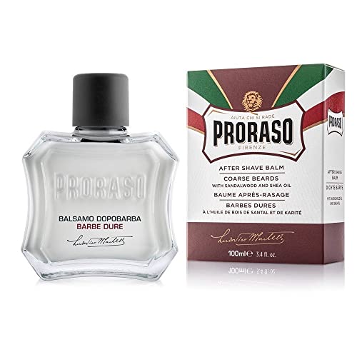 Proraso After Shave Balm - Sandalwood Oil & Shea Butter - Moisturizing & Nourishing After Shave Cream for Coarse or Hard Beards - Premium Italian Shaving for Men - 3.4oz