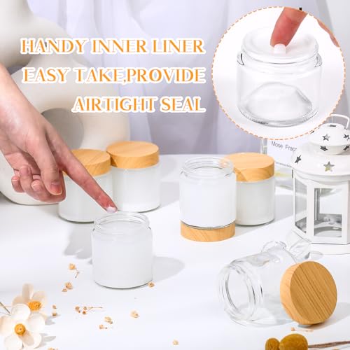 Norme 24 Pcs 4 oz Glass Jars with Lids Empty Small Glass Containers and Inner Liners Reusable Cosmetic Jars Round Airtight Bottles with Plastic Woodgrain Lids for Travel